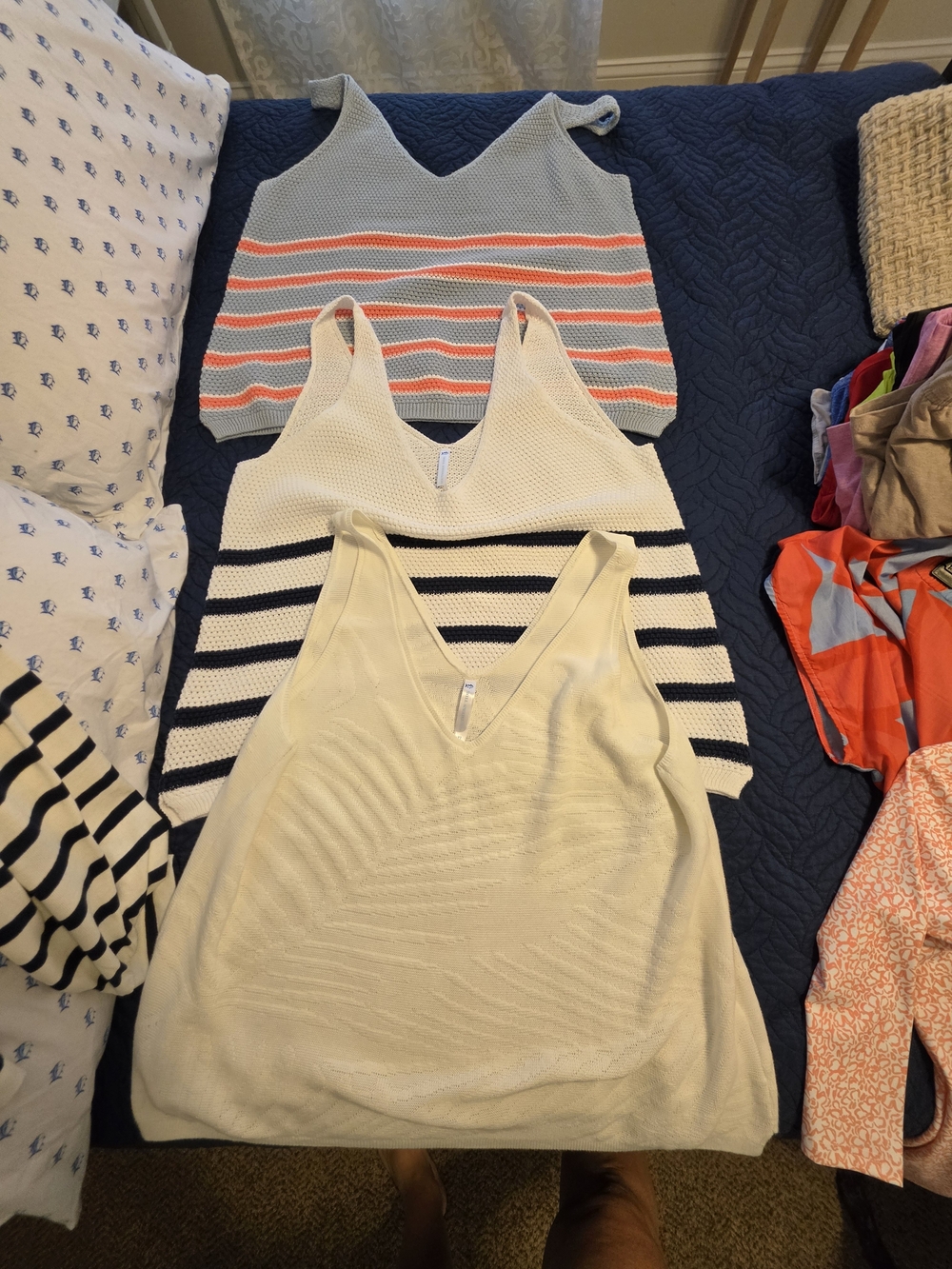 Southern Tide Ivory, Navy & Light Blue Striped Tank Tops (3-Pack)